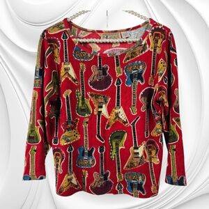 Don't Mess With Texas Pullover With Guitars and Beads and Sequins